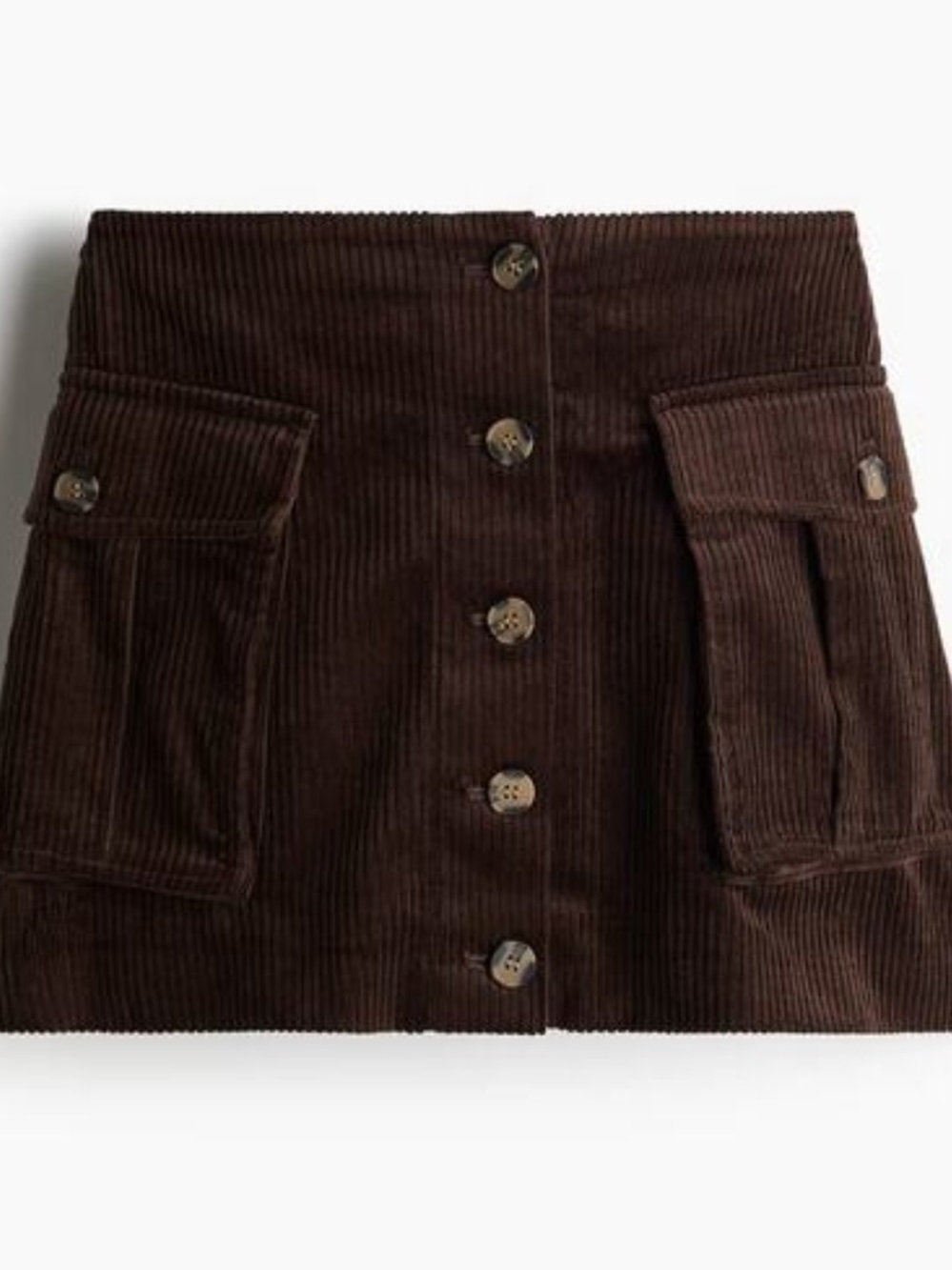 H&M Brown Corduroy Button-Front Mini Skirt